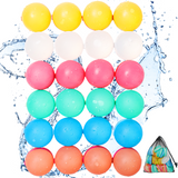 a group of colorful balls in water