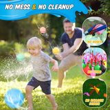 a person and child playing with water with text: 'NO MESS & NO CLEANUP NO HOSES NO TYING NO BALLOON DEBRIS'