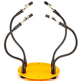 a yellow stand with black wires