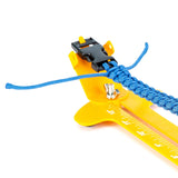 a yellow ruler with a blue rope