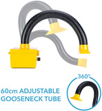 a yellow box with black tubes and a yellow box with a yellow tube with text: '360º 60cm ADJUSTABLE GOOSENECK TUBE'