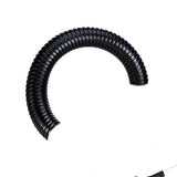 a black corrugated pipe with a blue cord