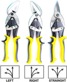 a row of scissors with yellow handles with text: 'LEFT RIGHT STRAINGHT'