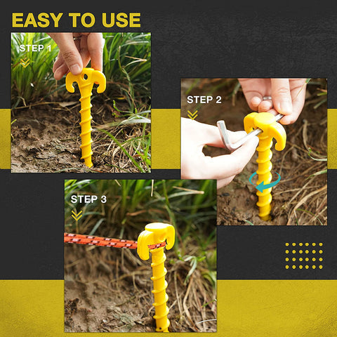 a step by step instructions to attach a plastic anchor to a pole with text: 'EASY TO USE STEP STEP 2 STEP 3'
