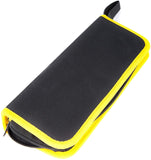 a black and yellow pencil case