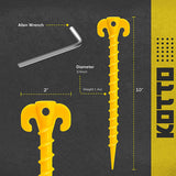 a yellow screw with a screwdriver and a wrench with text: 'Allen Wrench Diameter 3/4inch Weight:1.4oz ------ KOTTO'