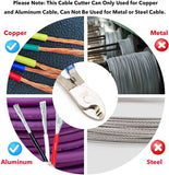 a collage of different types of cables with text: 'Please Note: This Cable Cutter Can Only Used for Copper and Aluminum Cable, Can Not Be Used for Metal or Steel Cable. Copper Metal CET 201 MC m Aluminum Steel'