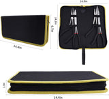 a black and yellow tool case with text: '14.9in 14.2in 6.7in 14.4in 1.9n 14.4in'