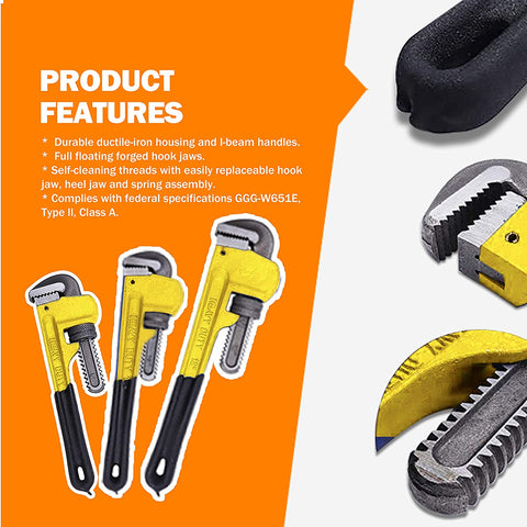 24 Inch Heavy Duty Pipe Wrench Carbon Steel Adjustable Plumbing Wrench Plumber Tools For Home