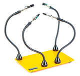 a yellow stand with black wires with text: 'Fstop'