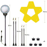 a star shaped lamp with a yellow star and a yellow star with text: '9.4 in E 20 in 14.4 in 10.4 in - -'