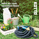 a garden hose and plants with text: 'KOTTO MEETS ALL YOUR GARDENING NEEDS ! T 1/2VERT CENT Flower'