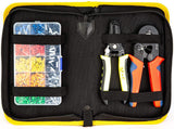 a tool kit with a plastic container of wire cutters and other tools with text: '0.6 1.6 6-4A SA AWG23-7 丰 工 具'